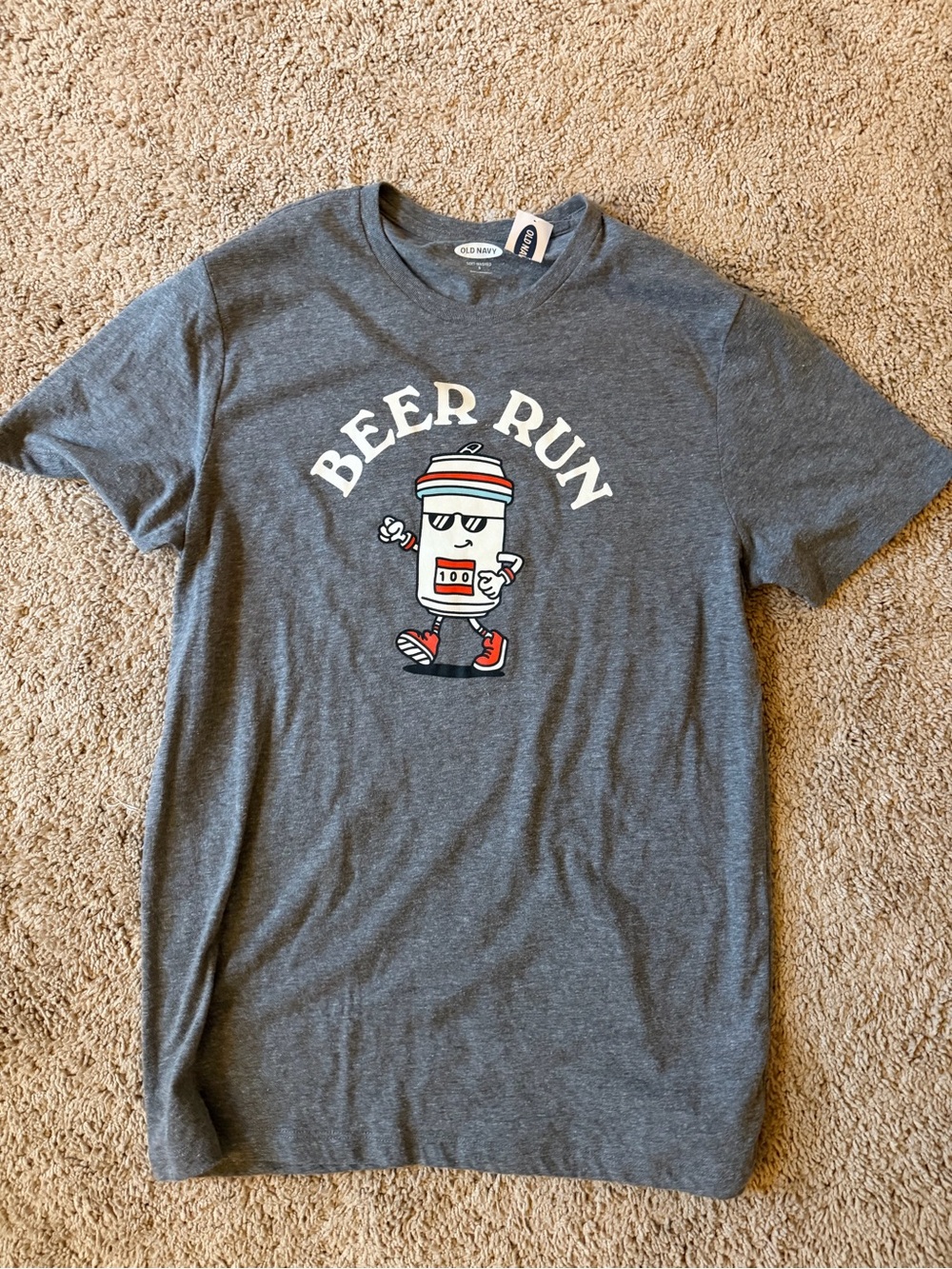 Old Navy Men's Gray 'Beer Run' Graphic Tee with Red Accents